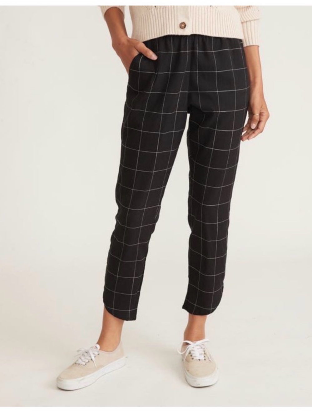 Marine Layer Allison pant Windowpane Black Cropped Pull-On Pants